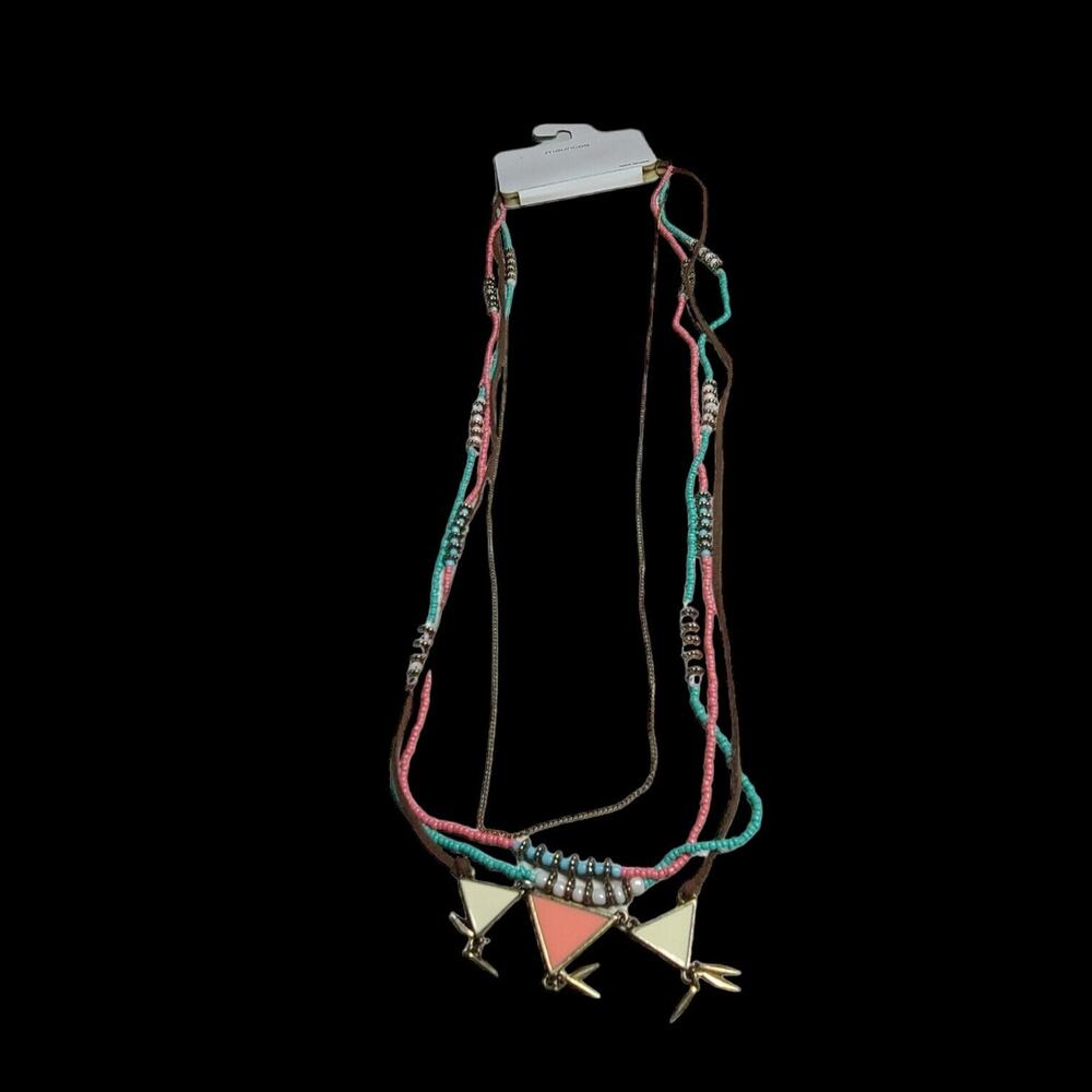 Maurices Layered Drape Necklace Triangle Beaded Leather New 32" Boho
